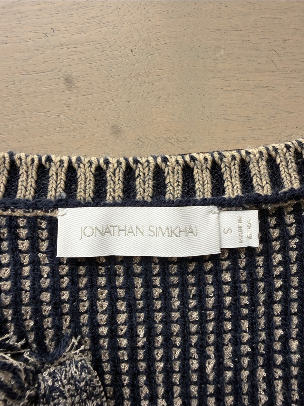 Jonathan Simkhai Beige Tweed Fringe Jacket with Black Trim - Picture 2 of 2